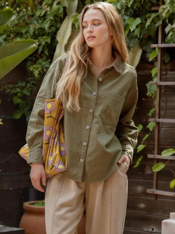 Olive Corduroy Collar Shacket - Themasonboutique