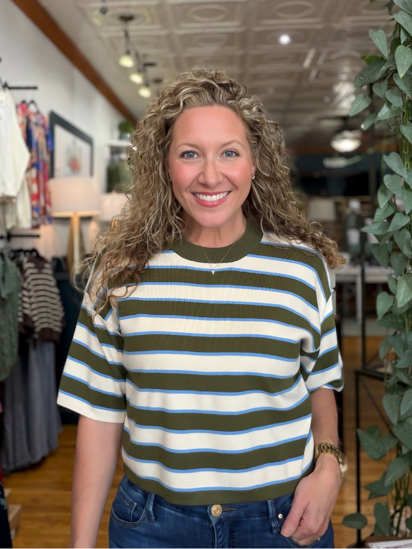 Olive + Cream + Blue Stripe Top
