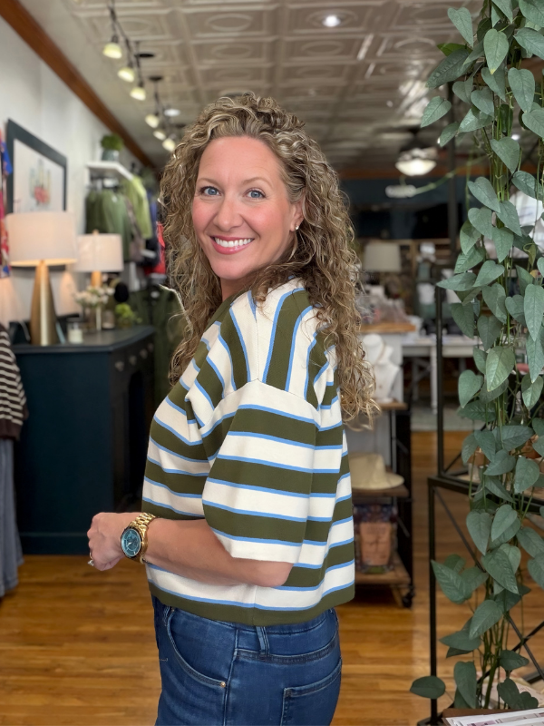 Olive + Cream + Blue Stripe Top