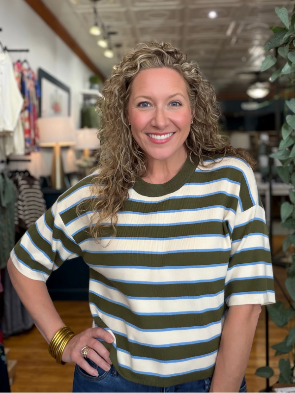 Olive + Cream + Blue Stripe Top