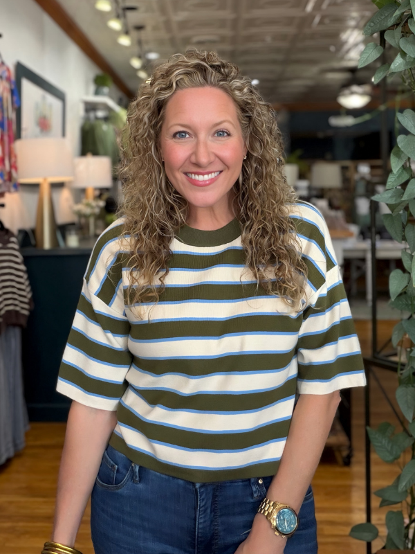 Olive + Cream + Blue Stripe Top