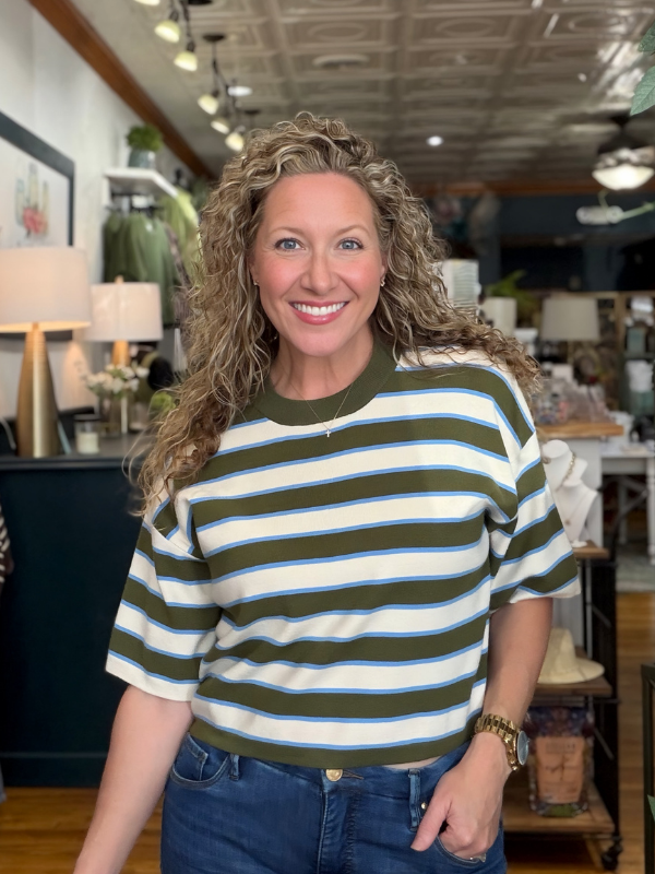 Olive + Cream + Blue Stripe Top