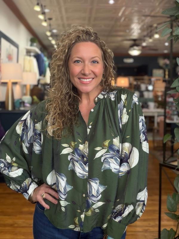 Olive Fall Floral Long Sleeve Top - Themasonboutique