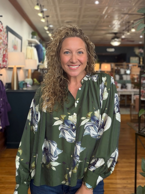 Olive Fall Floral Long Sleeve Top - Themasonboutique