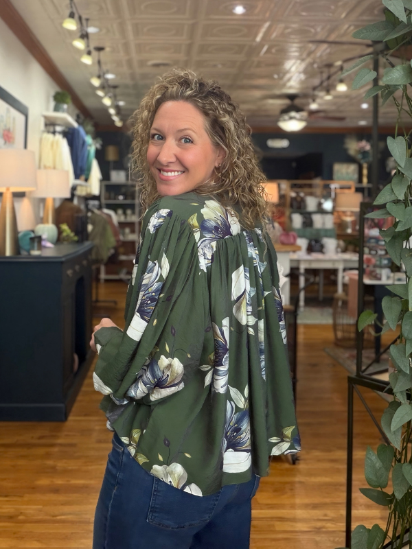 Olive Fall Floral Long Sleeve Top - Themasonboutique
