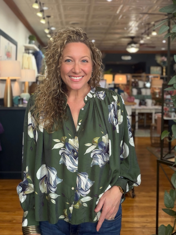 Olive Fall Floral Long Sleeve Top - Themasonboutique