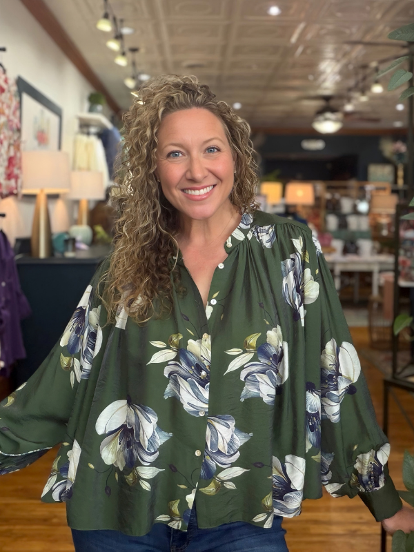 Olive Fall Floral Long Sleeve Top - Themasonboutique