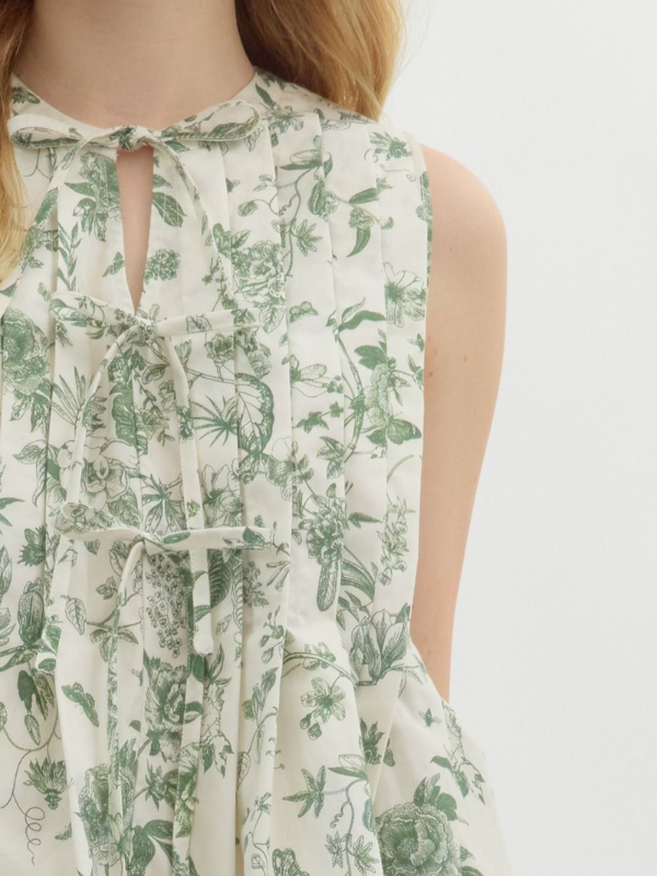 Olive Floral Toile Sleeveless Top