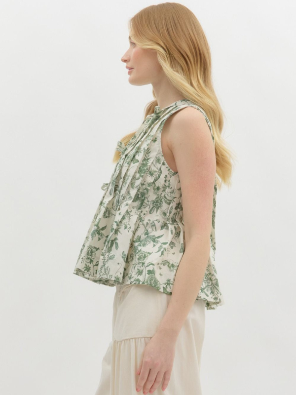 Olive Floral Toile Sleeveless Top