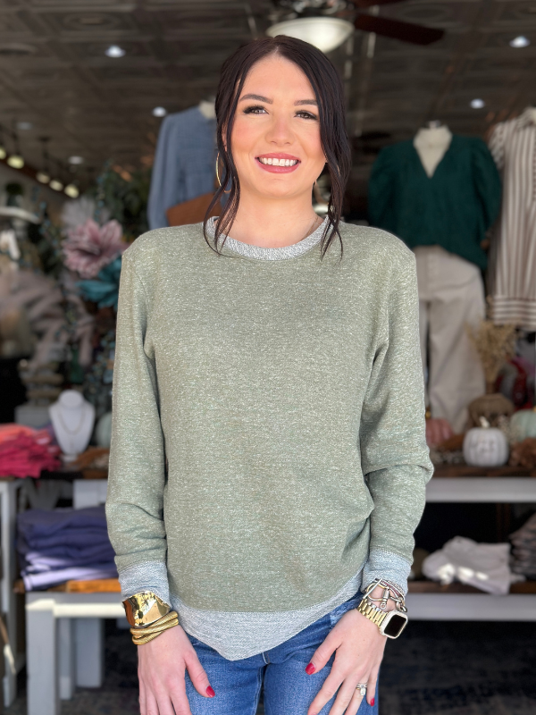 Olive Heathered Lightweight Sweatshirt - Themasonboutique