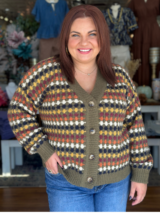 Olive Multi Boyfriend Cardigan - Themasonboutique