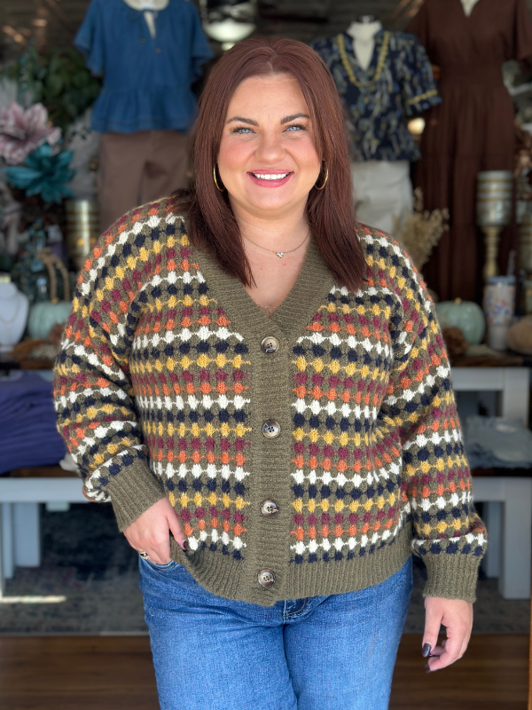 Olive Multi Boyfriend Cardigan - Themasonboutique