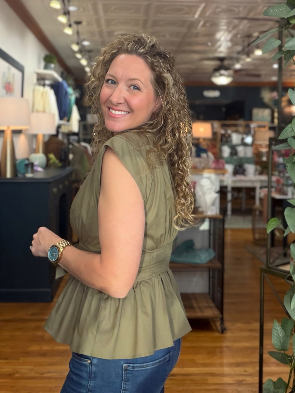 Olive Sleeveless Tie Waist Top - Themasonboutique