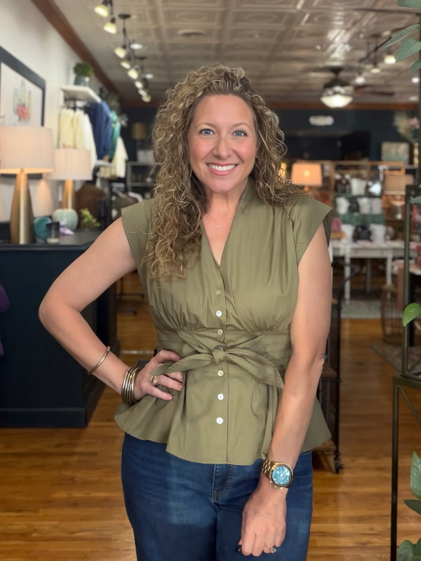 Olive Sleeveless Tie Waist Top - Themasonboutique