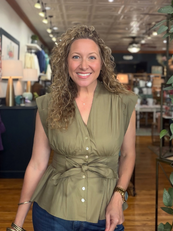 Olive Sleeveless Tie Waist Top - Themasonboutique