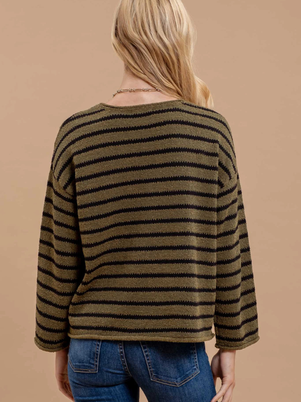 Olive Stripe Boat Neck Sweater