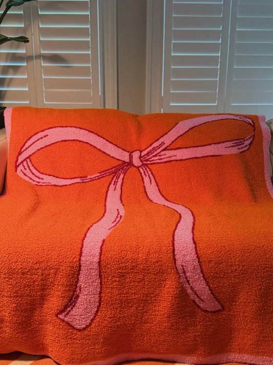 Orange & Pink Large Bow Cozy Blanket