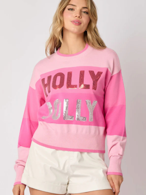 Pink Holly Jolly Sequin Sweater