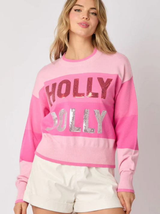 Pink Holly Jolly Sequin Sweater