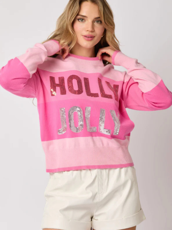 Pink Holly Jolly Sequin Sweater