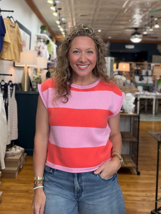 Pink + Orange Striped Sleeveless Top - Themasonboutique