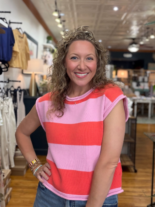 Pink + Orange Striped Sleeveless Top - Themasonboutique