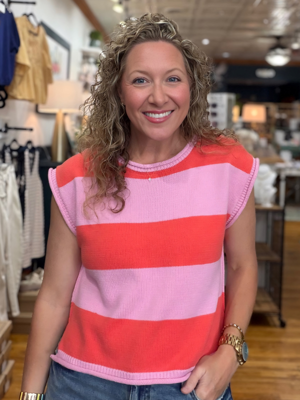 Pink + Orange Striped Sleeveless Top - Themasonboutique