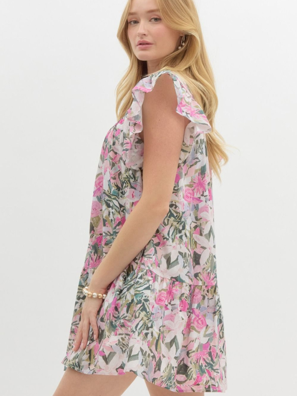 Pink Watercolor Floral Dress