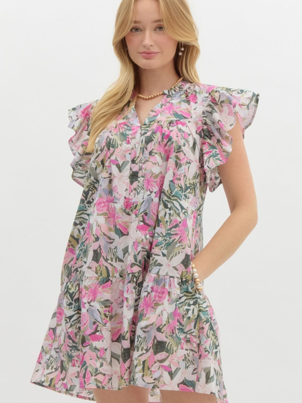 Pink Watercolor Floral Dress