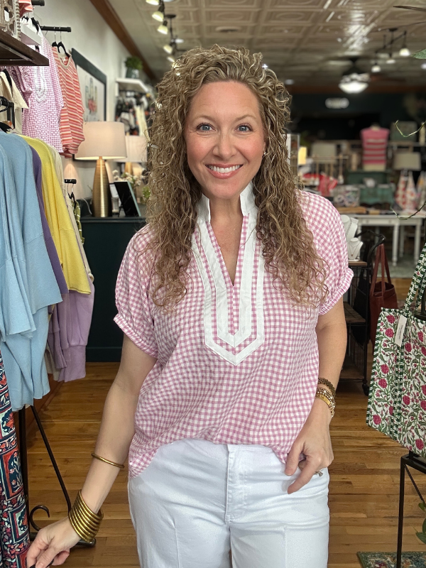 Pink + White Gingham Top - Themasonboutique