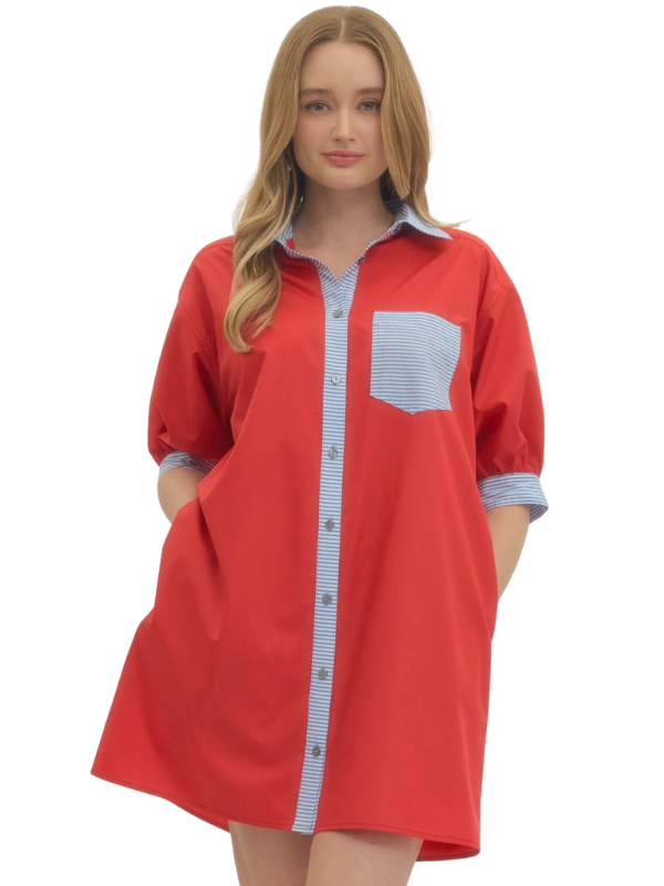Red shirt with a pocket on a white background
