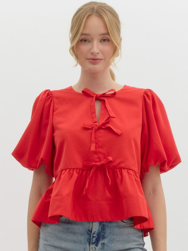 Red Bow Peplum Top