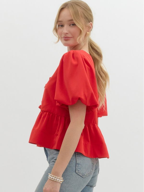 Red Bow Peplum Top