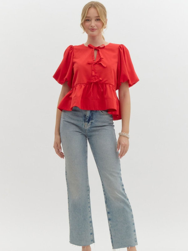 Red Bow Peplum Top