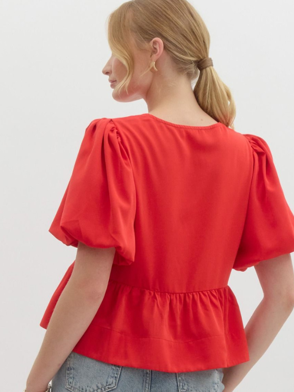 Red Bow Peplum Top