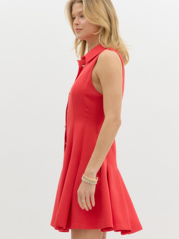 Red Gold Button Front Dress