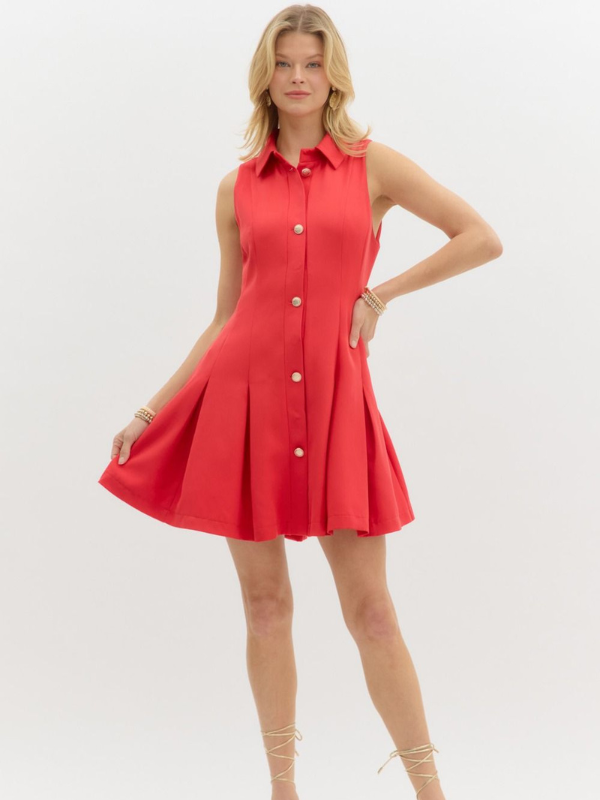Red Gold Button Front Dress