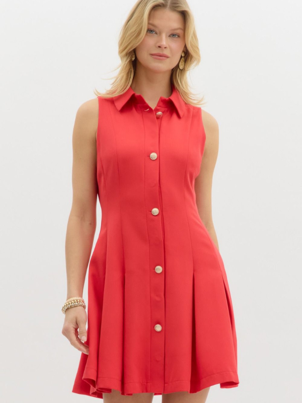 Red Gold Button Front Dress