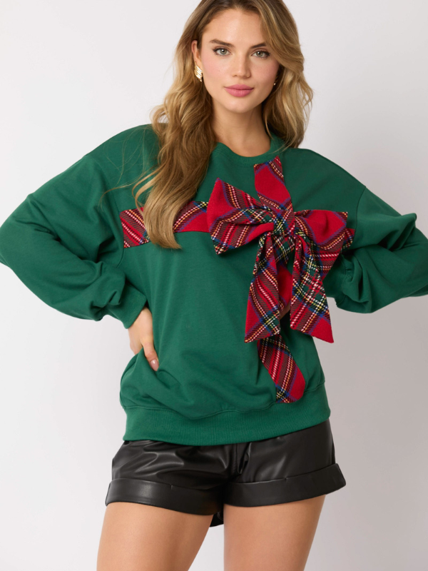 Red & Green Plaid Ribbon Bow Sweatshirt