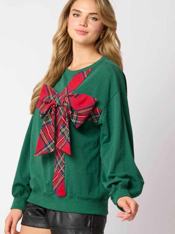 Red & Green Plaid Ribbon Bow Sweatshirt