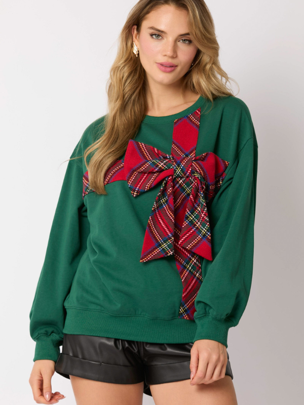 Red & Green Plaid Ribbon Bow Sweatshirt