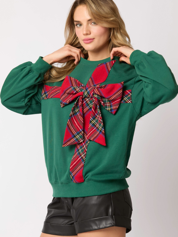 Red & Green Plaid Ribbon Bow Sweatshirt