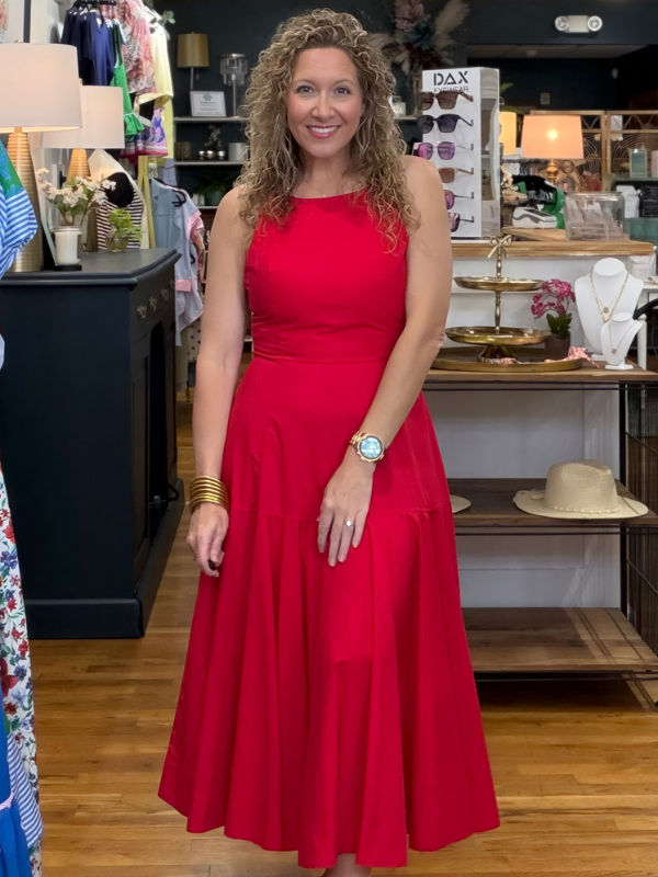 Red Halter Midi Dress L