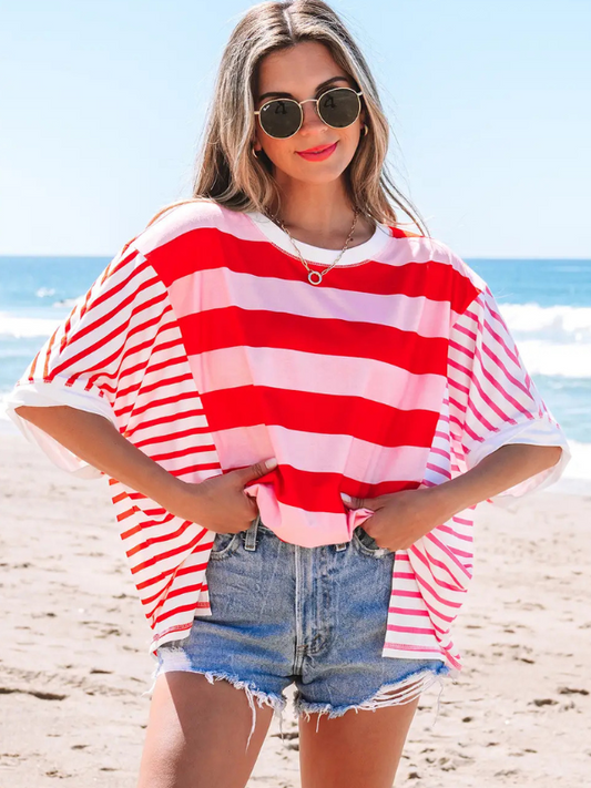 Red + Pink Stripe Top