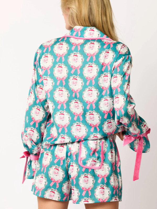 Teal + Pink Santa Satin Pajama Set