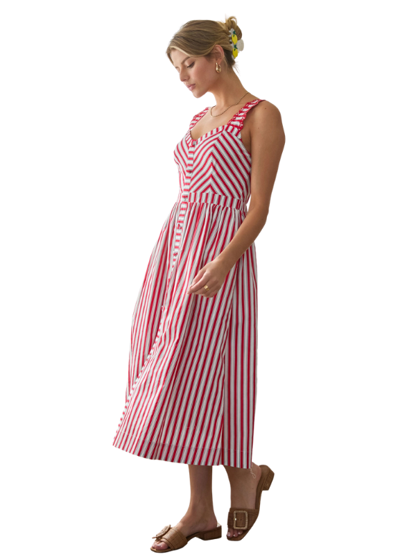 Red White Blue Striped Midi Dress | Women's Boutique