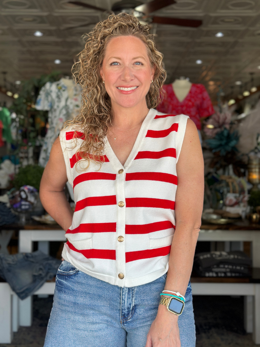 Red + White Sailor Sweater Vest