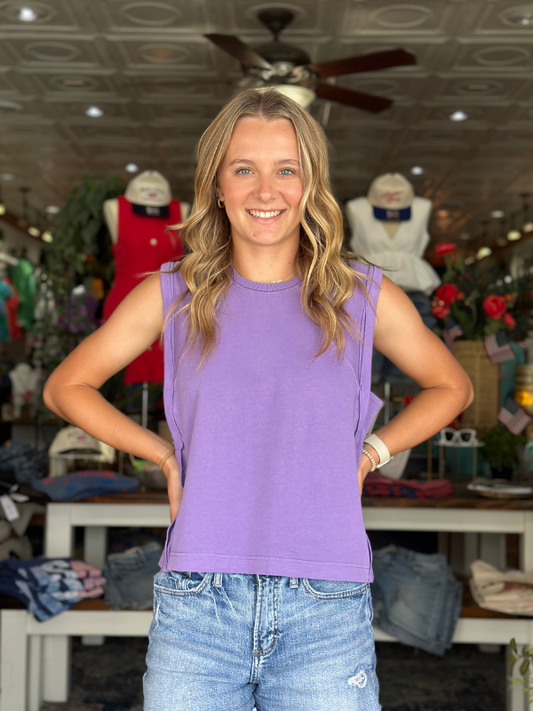 Round Neck Sleeveless Boxy Top - Wisteria