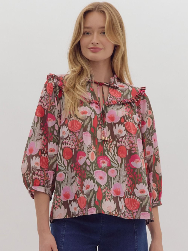 Ruby Floral Oversized Collar Top - Themasonboutique