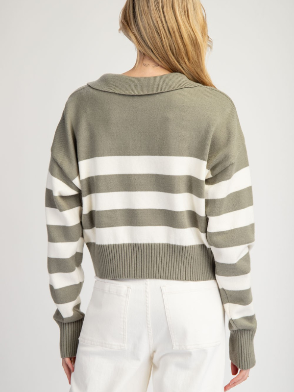 Sage & Cream Stripe Collared Sweater